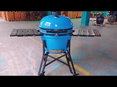 Than củi 22 inch Lò nướng bằng gốm Kamado Bề mặt nhẵn màu xanh BBQ Tay cầm bằng tre